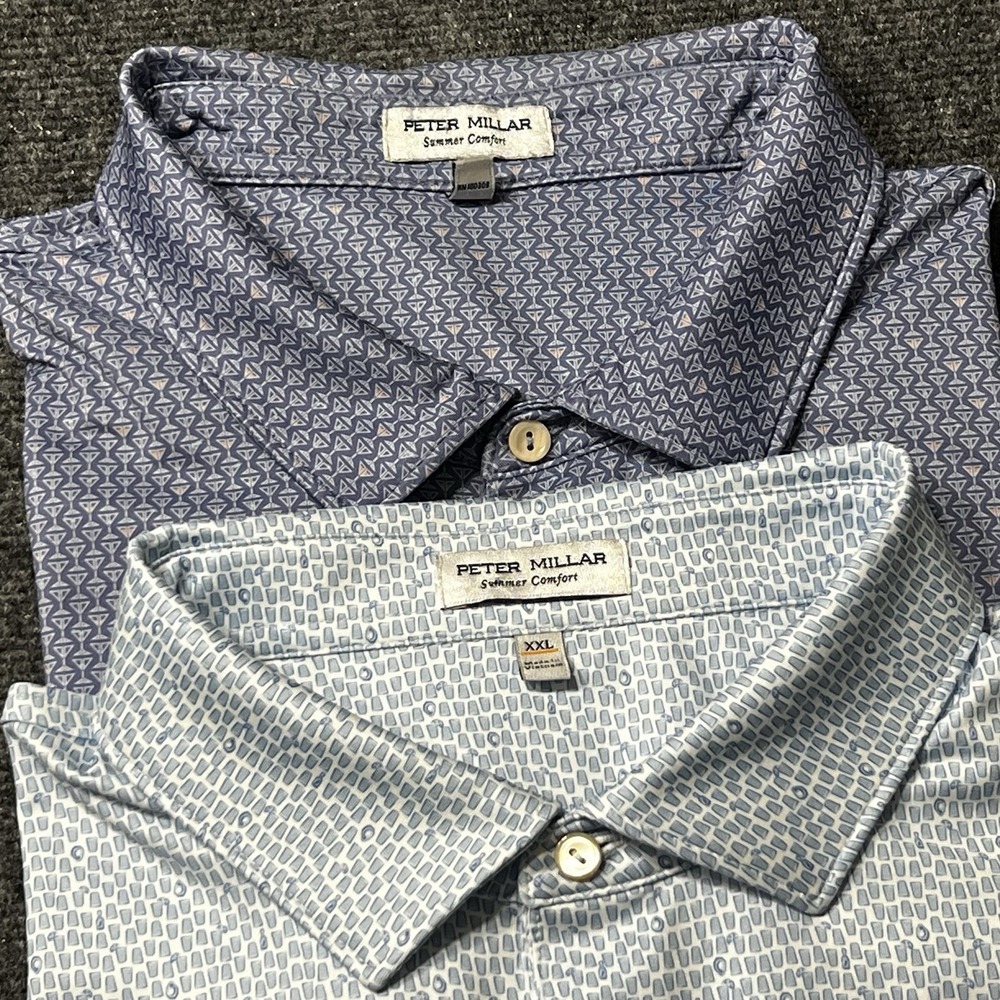 Peter Millar Summer Comfort Golf Polo Shirt Mens XXL Lot of 2 All Over Print